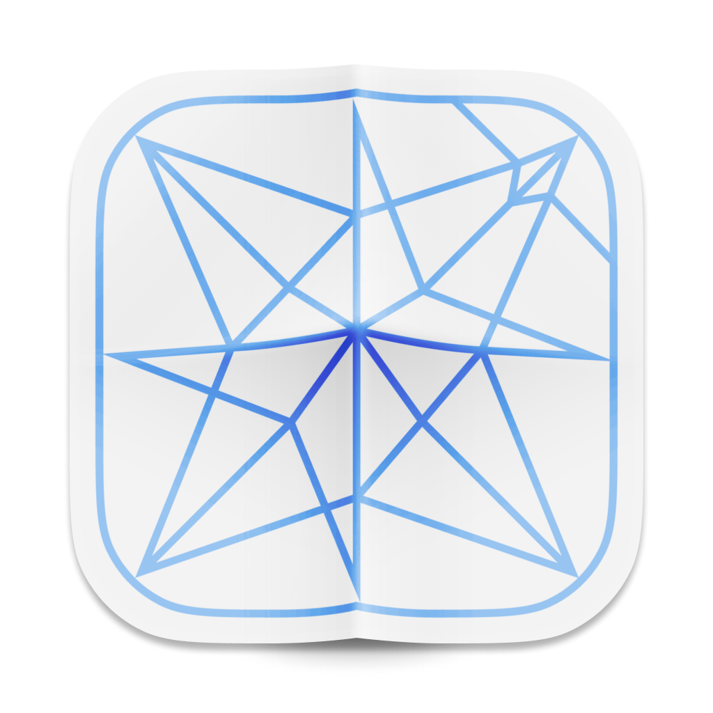 Kami macOS app icon. The app icon depicts a white, creased, rectangular paper with blue lines printed on it.